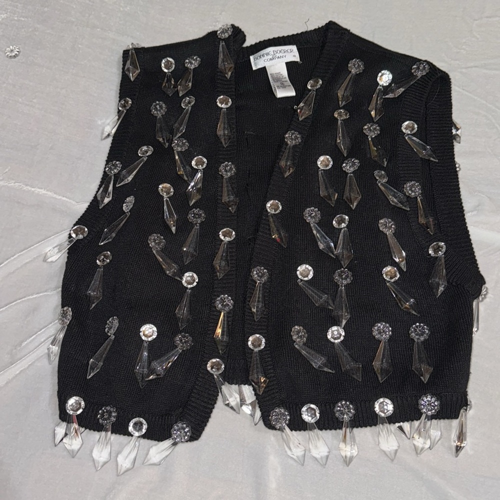 Bonnie Boerer 80s Kitsch Chandelier Embellished Beaded Novelty Sweater Vest